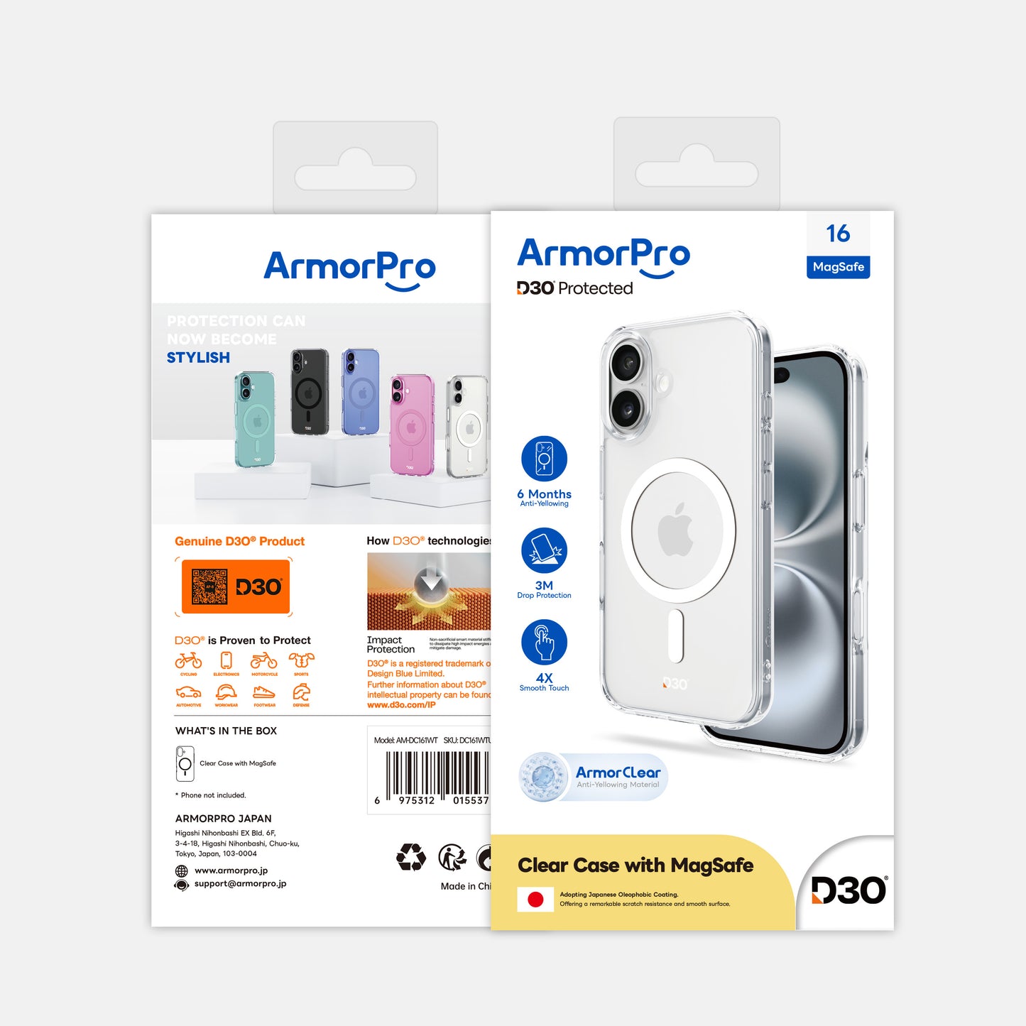 ArmorPro D3O Protected Clear Case with White MagSafe for iPhone 16 Series