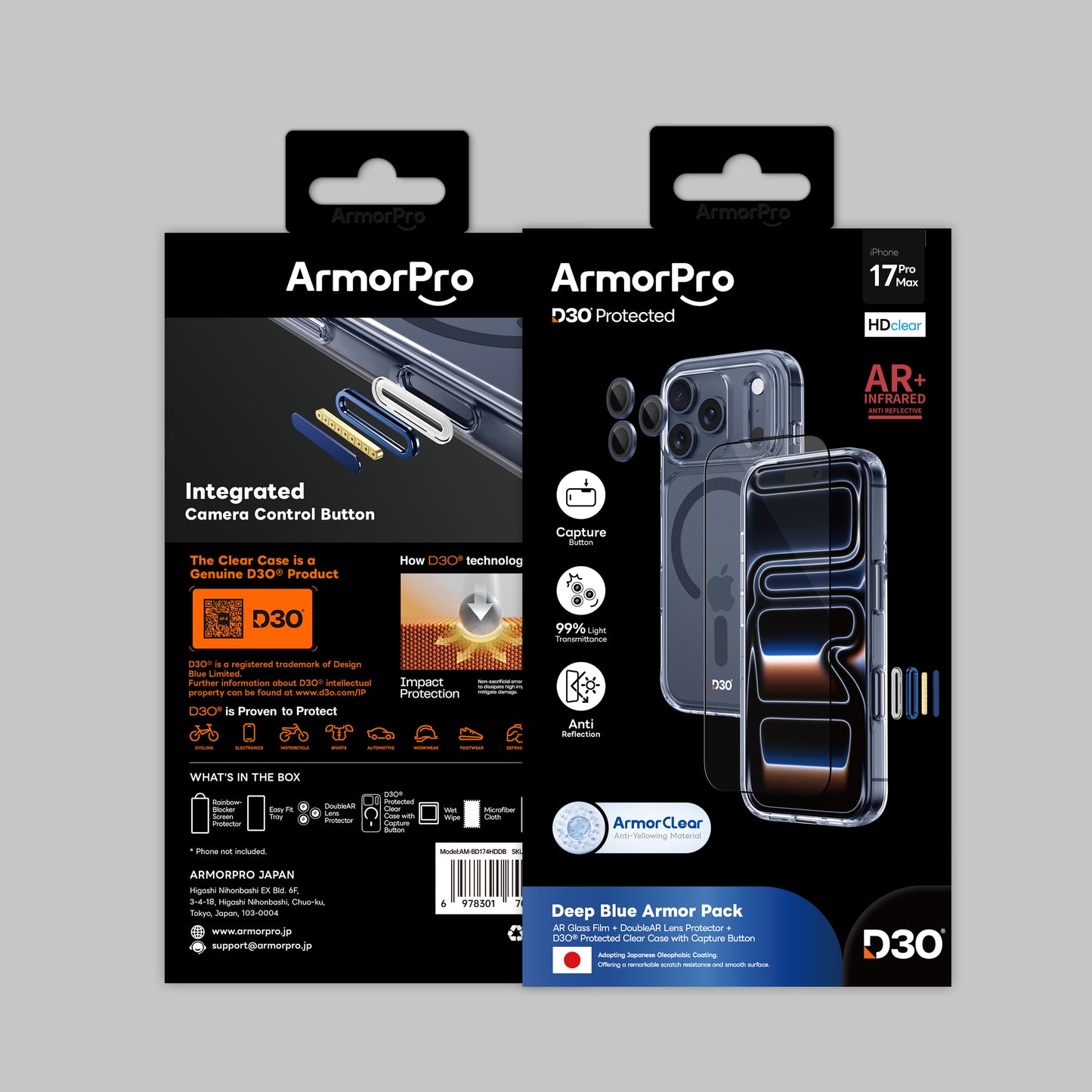 ArmorPro D3O 3-in-1 Combo with Capture Button (HD Anti-Reflective Screen Protector & DoubleAR Camera Lens & D3O Clear Case with MagSafe) for iPhone 17 Pro & 17 Pro Max