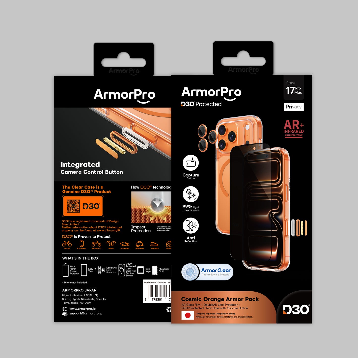 ArmorPro D3O 3-in-1 Combo with Capture Button (Privacy Anti-Reflective Screen Protector & DoubleAR Camera Lens & D3O Clear Case with MagSafe) for iPhone 17 Pro & 17 Pro Max