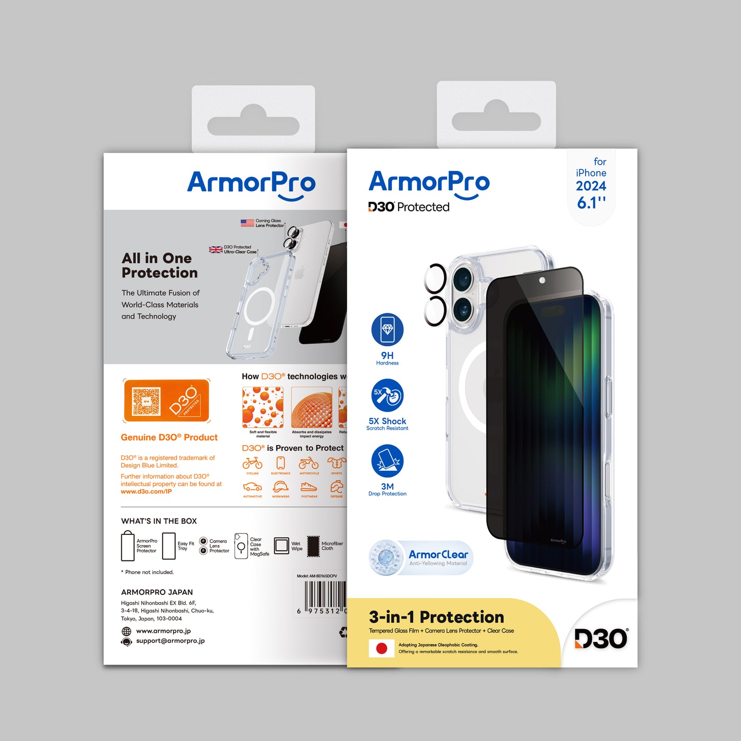 ArmorPro D3O 3-in-1 Combo (Privacy Screen Protector & Camera Lens & Clear Case with MagSafe) for iPhone 16 Series