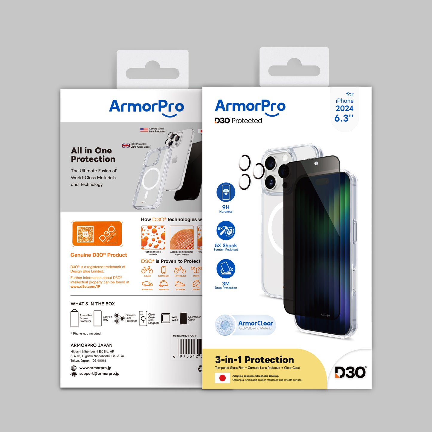 ArmorPro D3O 3-in-1 Combo (Privacy Screen Protector & Camera Lens & Clear Case with MagSafe) for iPhone 16 Series