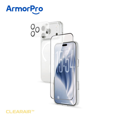 ArmorPro ClearAir 4-in-1 Combo (HD Ultra Thin Screen Protector & Transparent Camera Lens & Lens Module Protection Film & Slim Clear Case with MagSafe) for iP18 Series