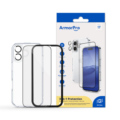 ArmorPro SODA 3-in-1 Combo (HD Screen Protector & Camera Lens & Clear Case)for iPhone 17 Series
