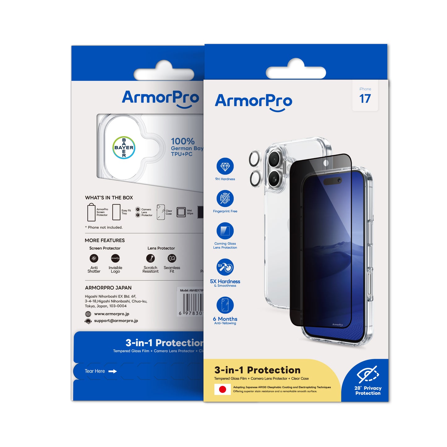 ArmorPro SODA 3-in-1 Combo (Privacy Screen Protector & Camera Lens &Clear Case) for iPhone 17 Series
