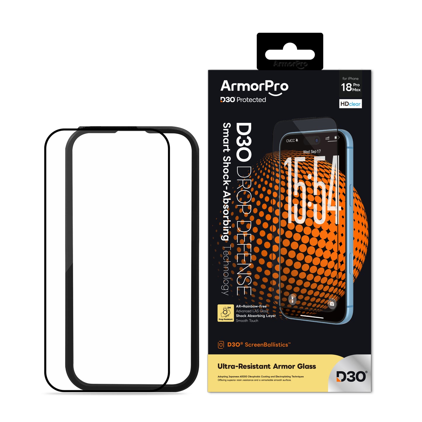 ArmorPro D3O ScreenBallistics Screen Protector HD AR + Rainbow-Free for iPhone 18 Series
