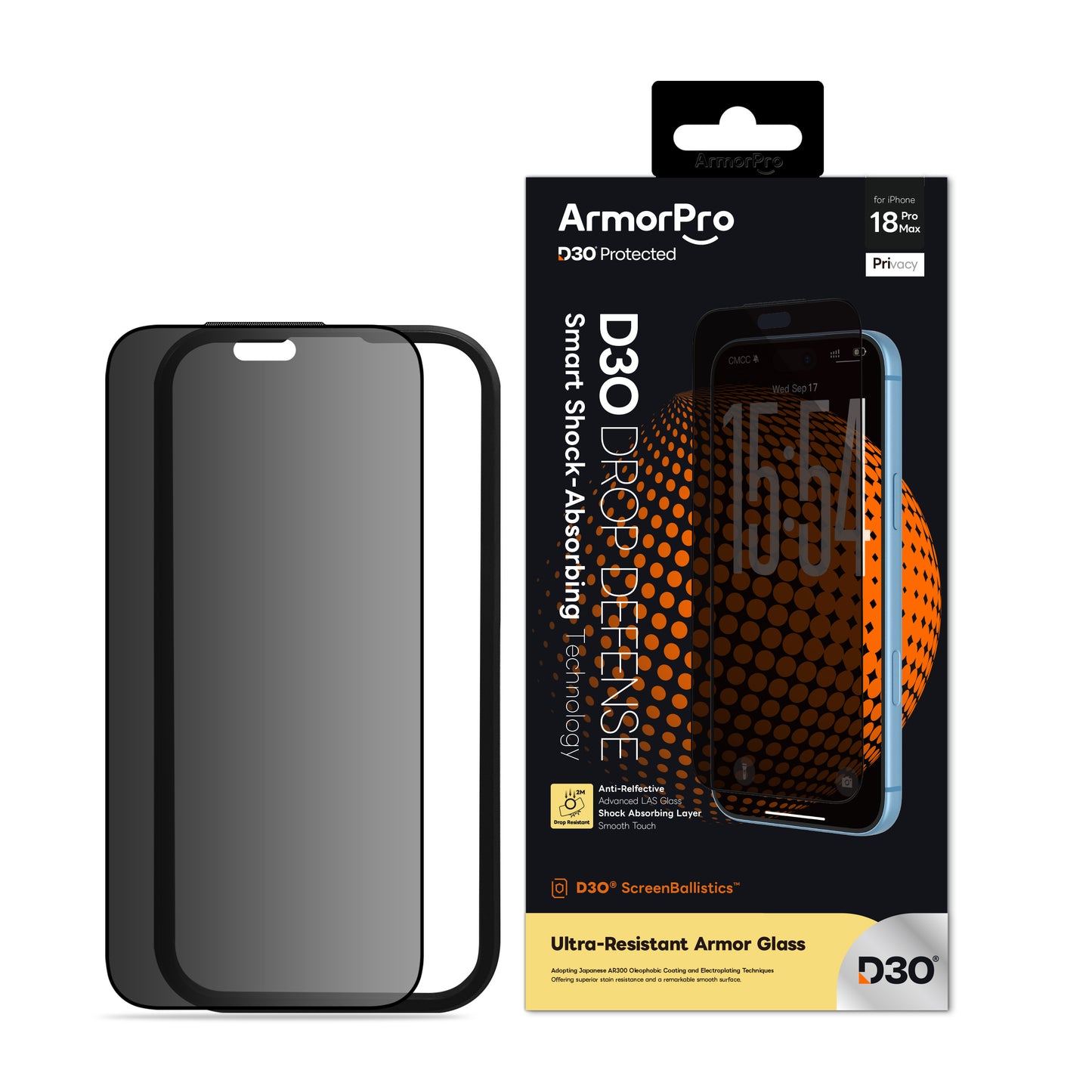 ArmorPro D3O ScreenBallistics Screen Protector Privacy AR for iPhone 18 Series