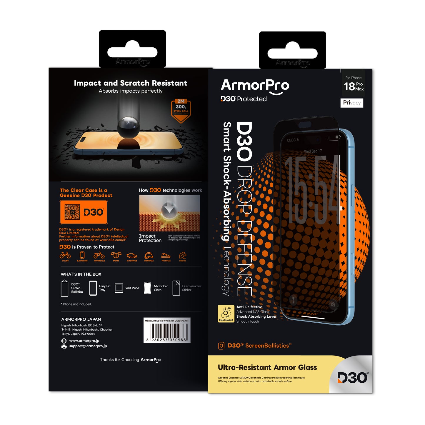 ArmorPro D3O ScreenBallistics Screen Protector Privacy AR for iPhone 18 Series