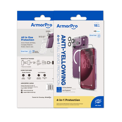 ArmorPro Basic 4-in-1 Combo (HD Screen Protector & Camera Lens & Camera Cover Shield & Clear Case with Magsafe) HD for iP18 Series