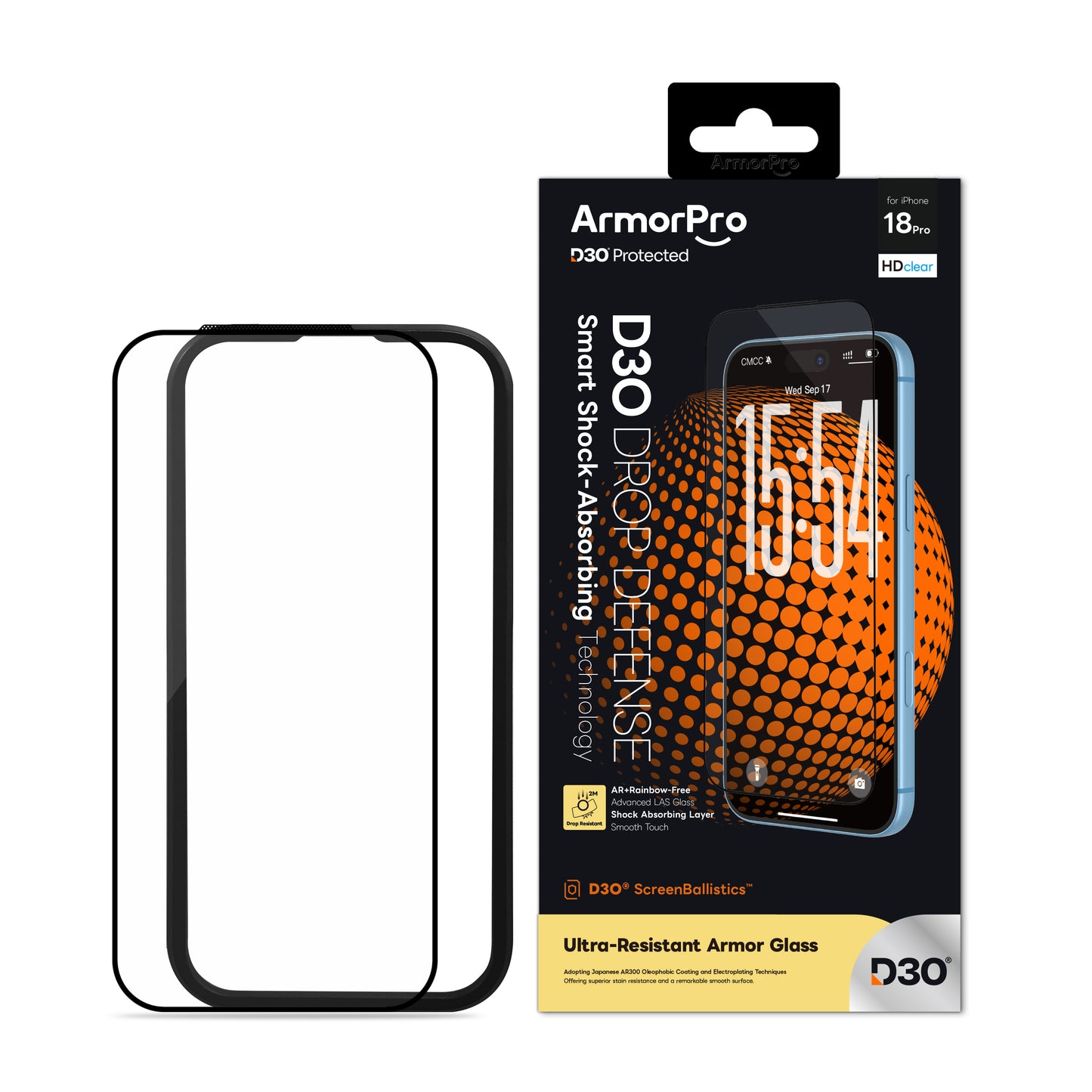 ArmorPro D3O ScreenBallistics Screen Protector HD AR + Rainbow-Free for iPhone 18 Series