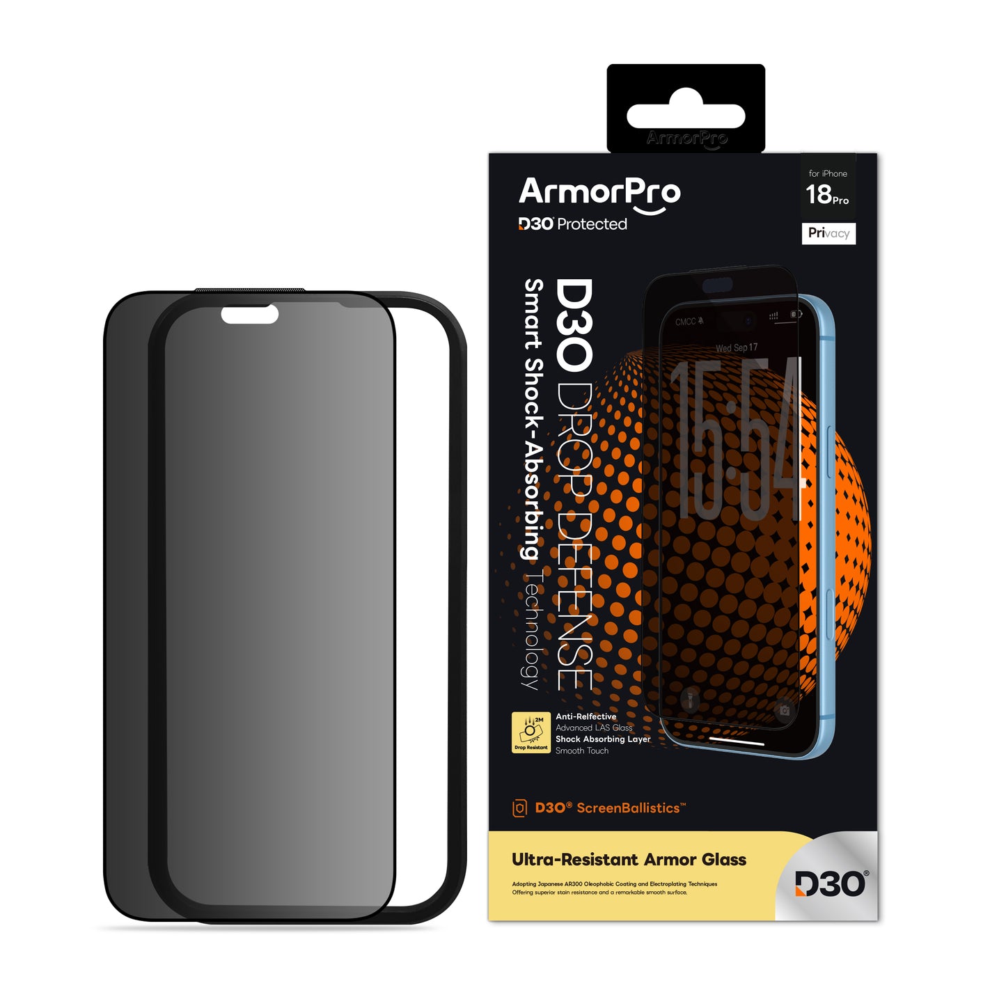ArmorPro D3O ScreenBallistics Screen Protector Privacy AR for iPhone 18 Series