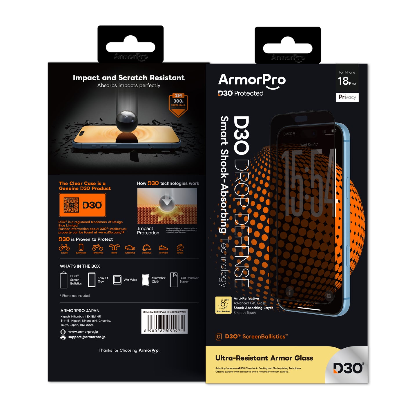 ArmorPro D3O ScreenBallistics Screen Protector Privacy AR for iPhone 18 Series