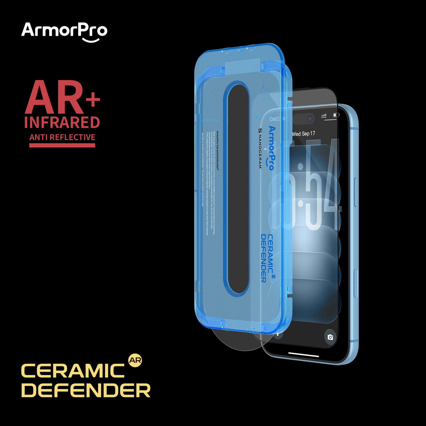 ArmorPro CeramicDefender AR+ Rainbow-Free Screen Protector HD for iP18 Pro Max