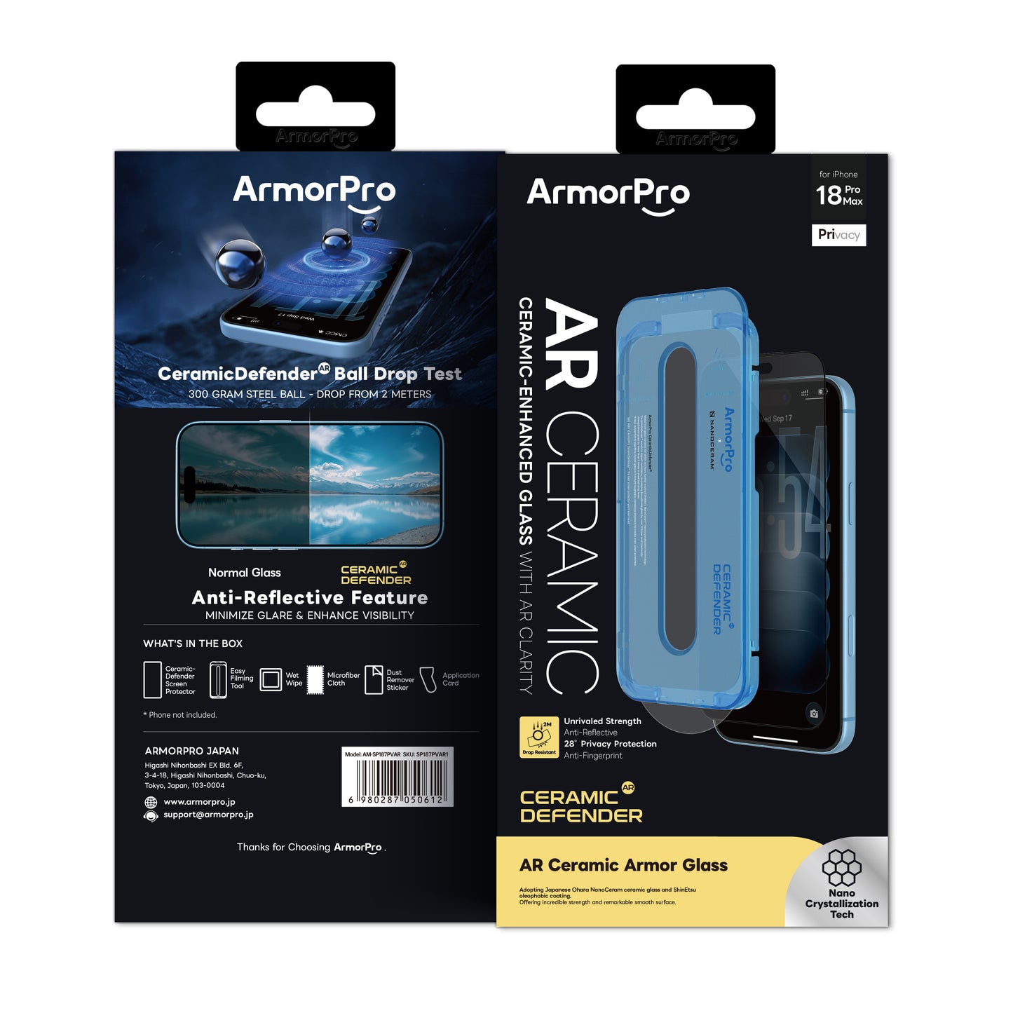 ArmorPro CeramicDefender AR Screen Protector Privacy for iP18 Series