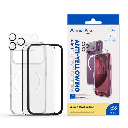 ArmorPro Basic 4-in-1 Combo (HD Screen Protector & Camera Lens & Camera Cover Shield & Clear Case with Magsafe) HD for iP18 Series