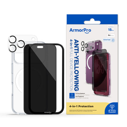 ArmorPro Basic 4-in-1 Combo (Privacy Screen Protector & Camera Lens & Camera Cover Shield & Clear Case with Magsafe) Privacy for iP18 Series