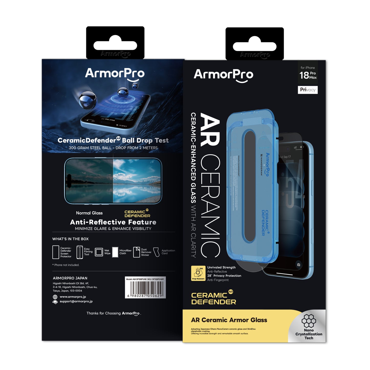 ArmorPro CeramicDefender AR Screen Protector Privacy for iP18 Series