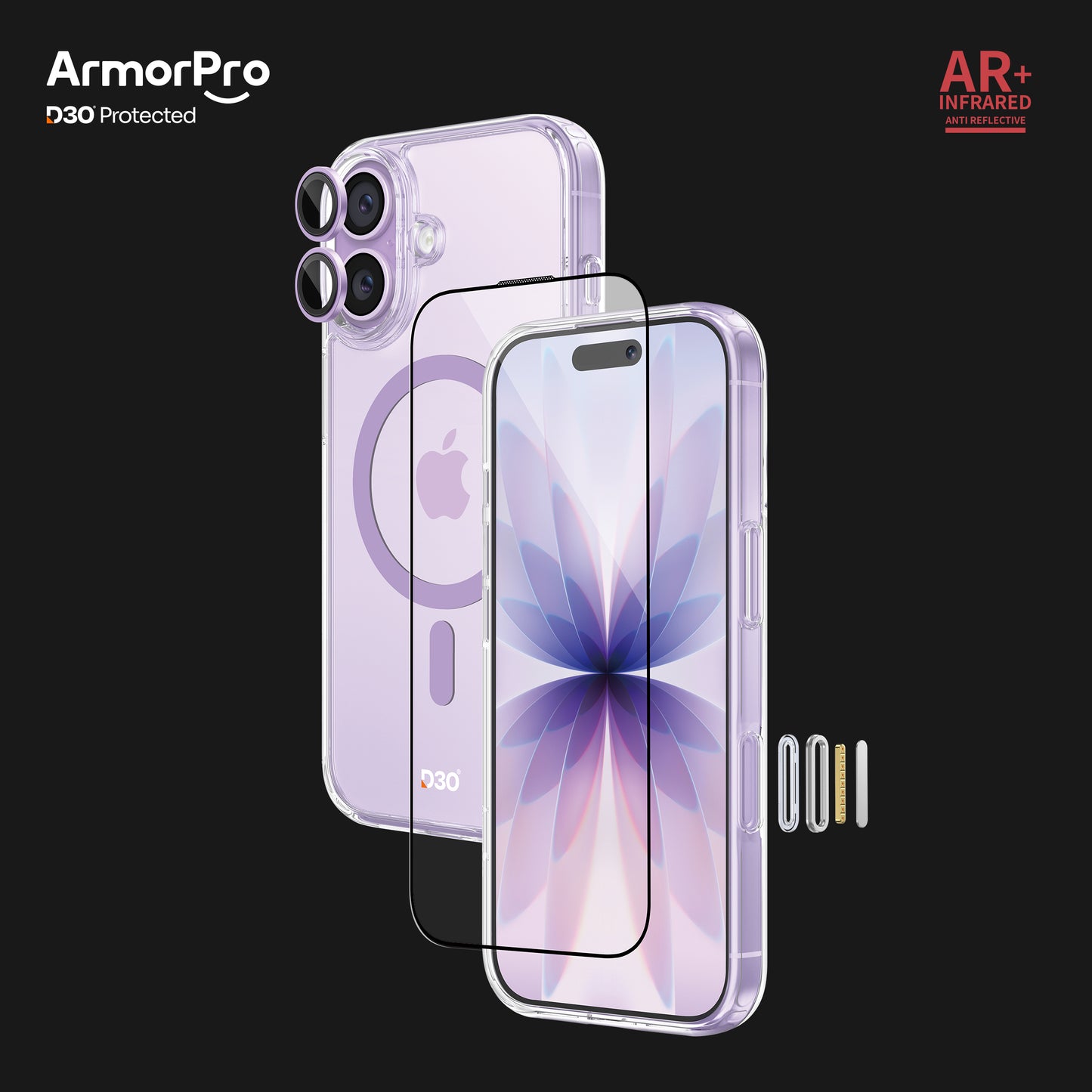 ArmorPro D3O 3-in-1 Combo with Capture Button  (HD Anti-Reflective Screen Protector & DoubleAR Camera Lens & D3O Clear Case with MagSafe) for iPhone 17
