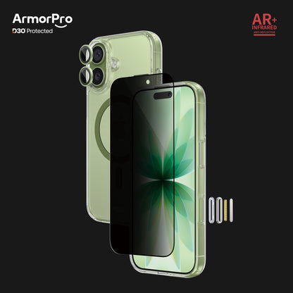 ArmorPro D3O 3-in-1 Combo with Capture Button  (Privacy Anti-Reflective Screen Protector & DoubleAR Camera Lens & D3O Clear Case with  MagSafe) for iPhone 17
