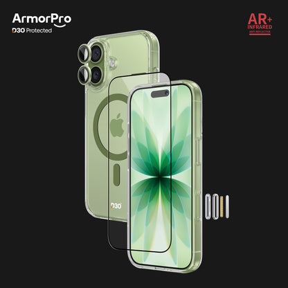 ArmorPro D3O 3-in-1 Combo with Capture Button  (HD Anti-Reflective Screen Protector & DoubleAR Camera Lens & D3O Clear Case with MagSafe) for iPhone 17