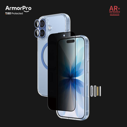 ArmorPro D3O 3-in-1 Combo with Capture Button  (Privacy Anti-Reflective Screen Protector & DoubleAR Camera Lens & D3O Clear Case with  MagSafe) for iPhone 17