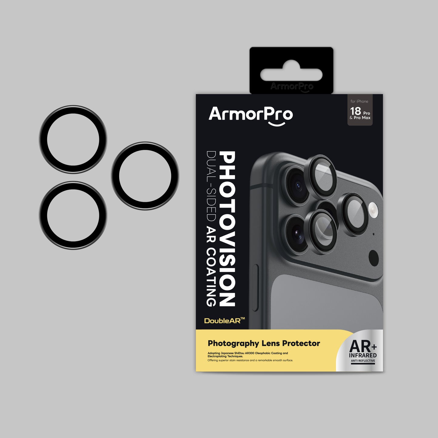 ArmorPro DoubleAR Camera Lens Protector Black for iP18 Pro & Pro Max