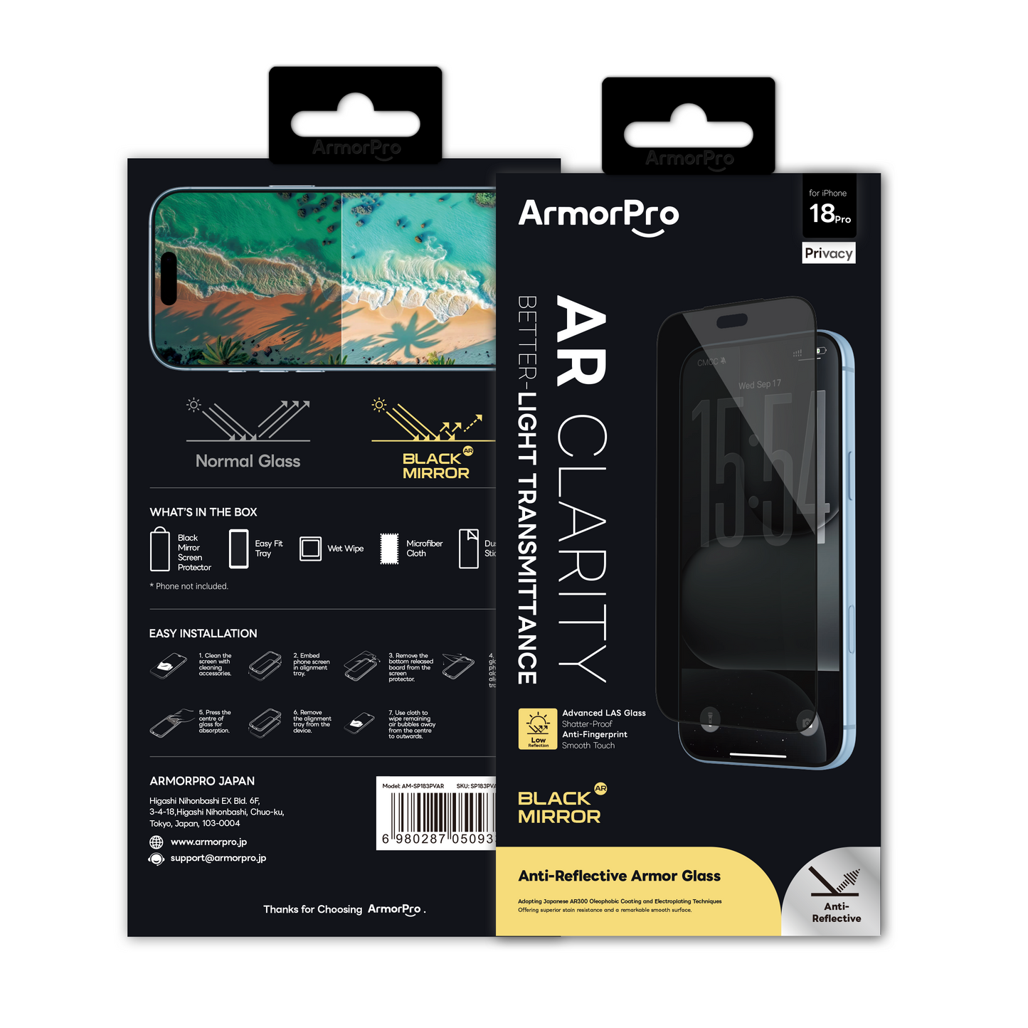 ArmorPro BlackMirror AR Screen Protector Privacy for iP 18 Series