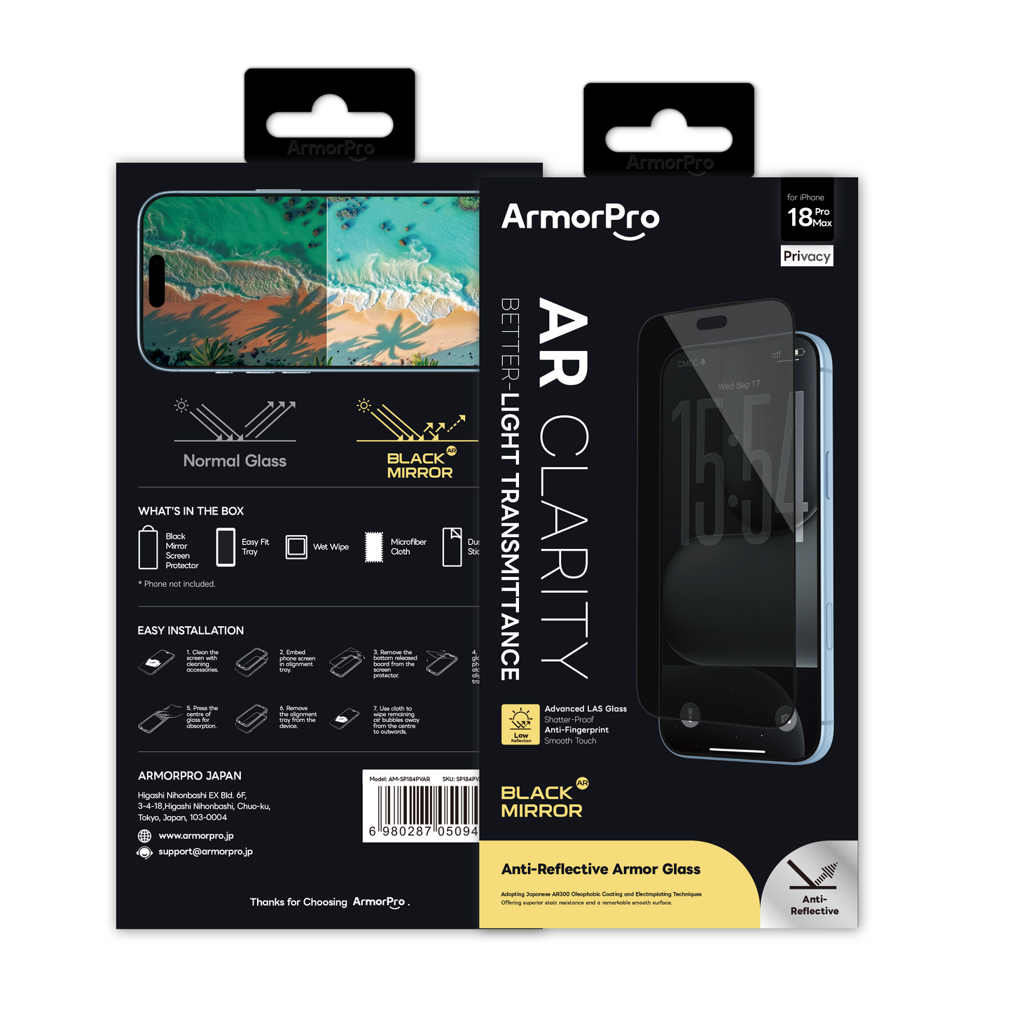 ArmorPro BlackMirror AR Screen Protector Privacy for iP 18 Series