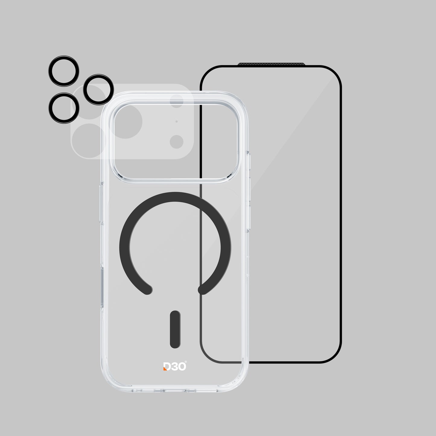 ArmorPro D3O 4-in-1 Combo with Capture Button  (HD Anti-Reflective Screen Protector & DoubleAR Camera Lens & D3O Clear Case with Black MagSafe & Lens Module Protection Film) for iP18 Series