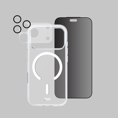 ArmorPro D3O 4-in-1 Combo with Capture Button (Privacy Anti-Reflective Screen Protector & DoubleAR Camera Lens & D3O Clear Case with White MagSafe & Lens Module Protection Film) for iP18 Series