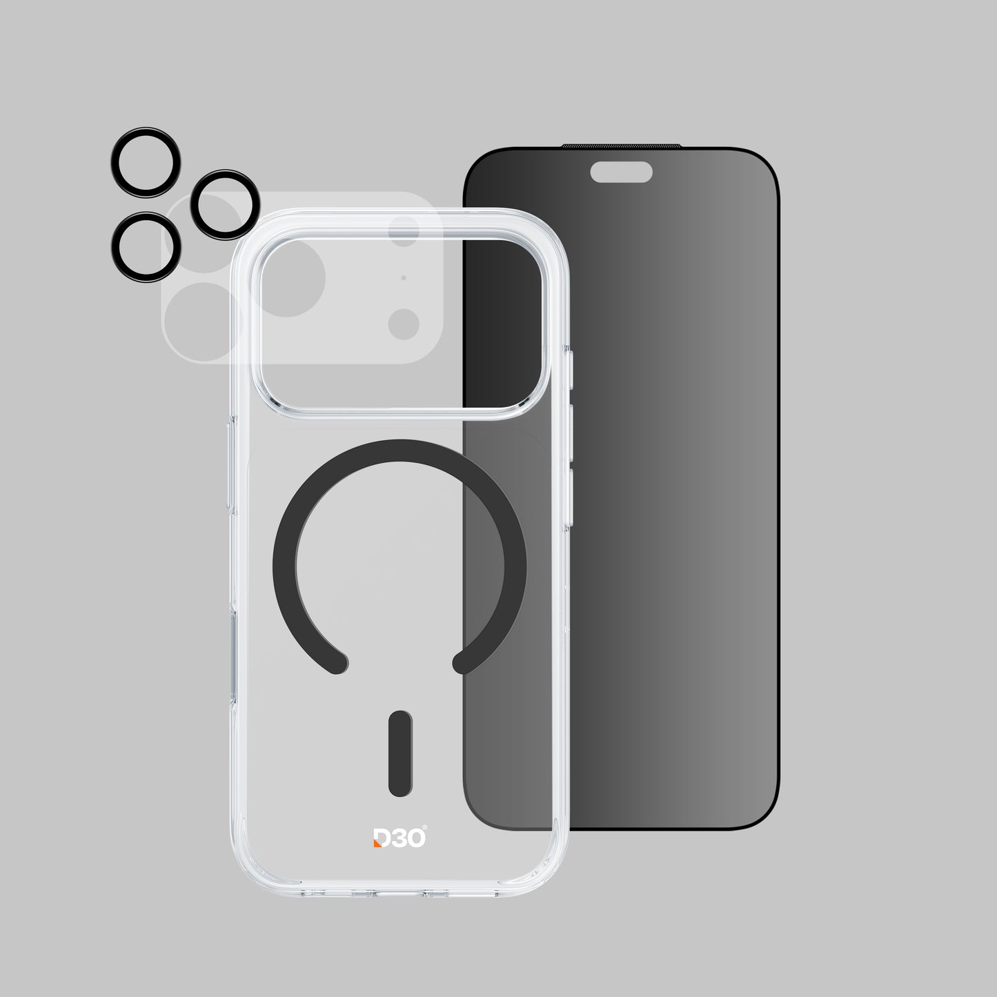 ArmorPro D3O 4-in-1 Combo with Capture Button (Privacy Anti-Reflective Screen Protector & DoubleAR Camera Lens & D3O Clear Case with Black MagSafe & Lens Module Protection Film) for iP18 Series