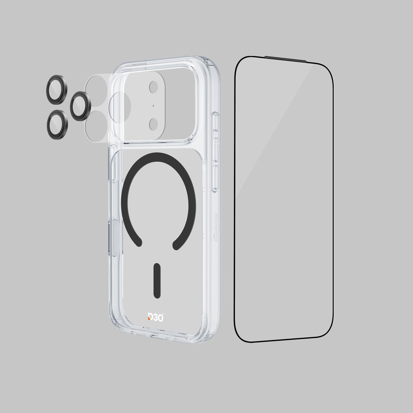 ArmorPro D3O 4-in-1 Combo with Capture Button  (HD Anti-Reflective Screen Protector & DoubleAR Camera Lens & D3O Clear Case with Black MagSafe & Lens Module Protection Film) for iP18 Series