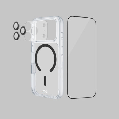 ArmorPro D3O 4-in-1 Combo with Capture Button  (HD Anti-Reflective Screen Protector & DoubleAR Camera Lens & D3O Clear Case with Black MagSafe & Lens Module Protection Film) for iP18 Series