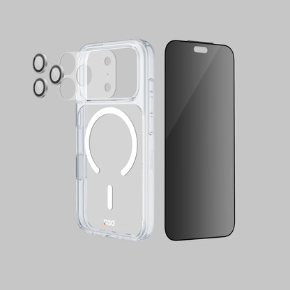ArmorPro D3O 4-in-1 Combo with Capture Button (Privacy Anti-Reflective Screen Protector & DoubleAR Camera Lens & D3O Clear Case with White MagSafe & Lens Module Protection Film) for iP18 Series