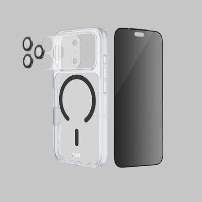 ArmorPro D3O 4-in-1 Combo with Capture Button (Privacy Anti-Reflective Screen Protector & DoubleAR Camera Lens & D3O Clear Case with Black MagSafe & Lens Module Protection Film) for iP18 Series