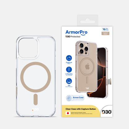 ArmorPro D3O Protected TPU+PC MagSafe Clear Case with Capture Button for iPhone 16 Pro & 16 Pro Max