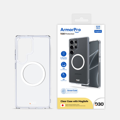 ArmorPro D3O Protected Clear Case with MagSafe White for SamSung S25 Series