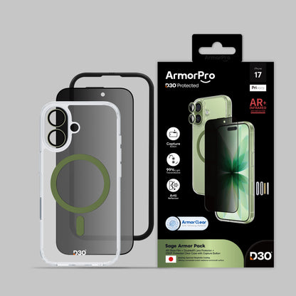ArmorPro D3O 3-in-1 Combo with Capture Button  (Privacy Anti-Reflective Screen Protector & DoubleAR Camera Lens & D3O Clear Case with  MagSafe) for iPhone 17