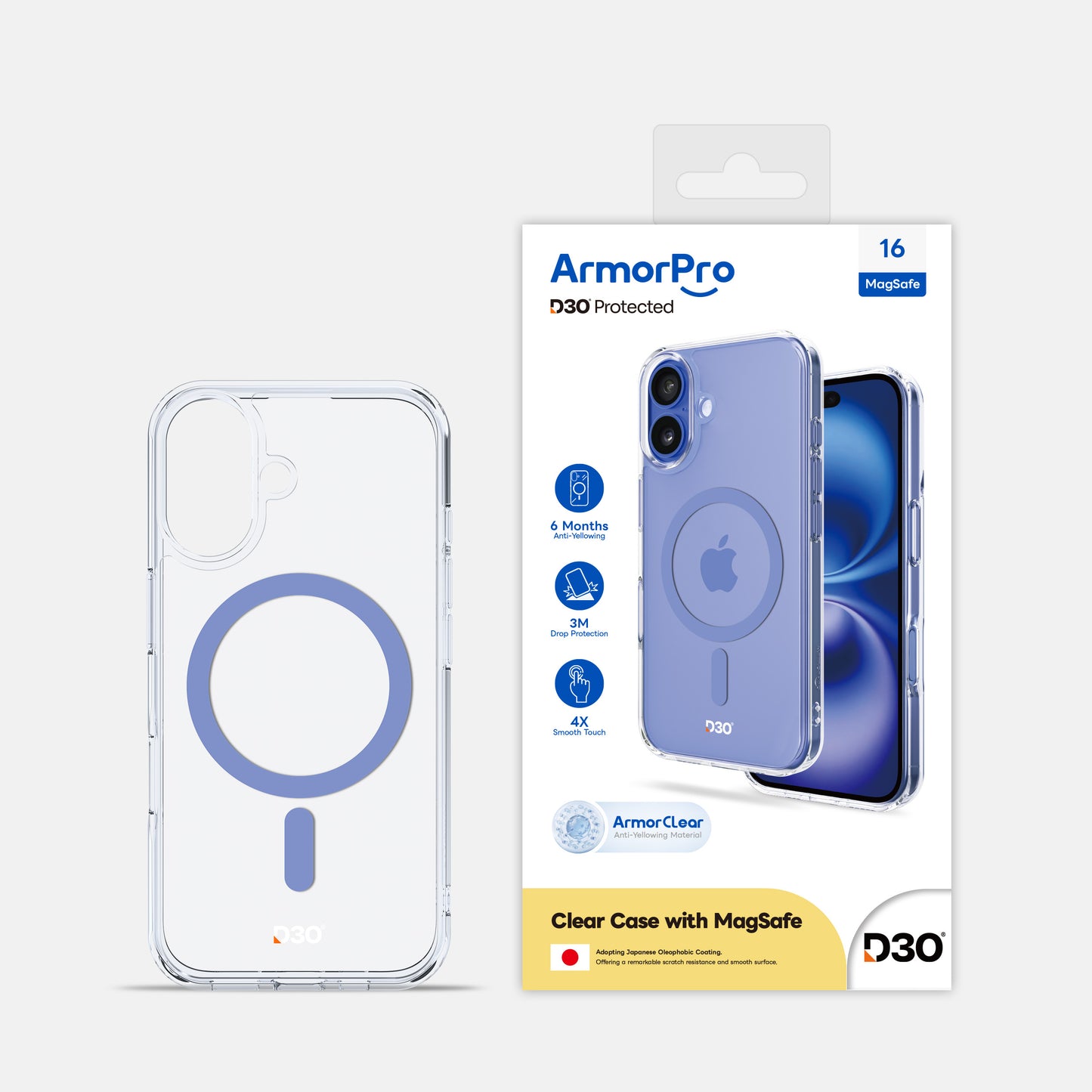 ArmorPro D3O Protected Clear Case with White MagSafe for iPhone 16