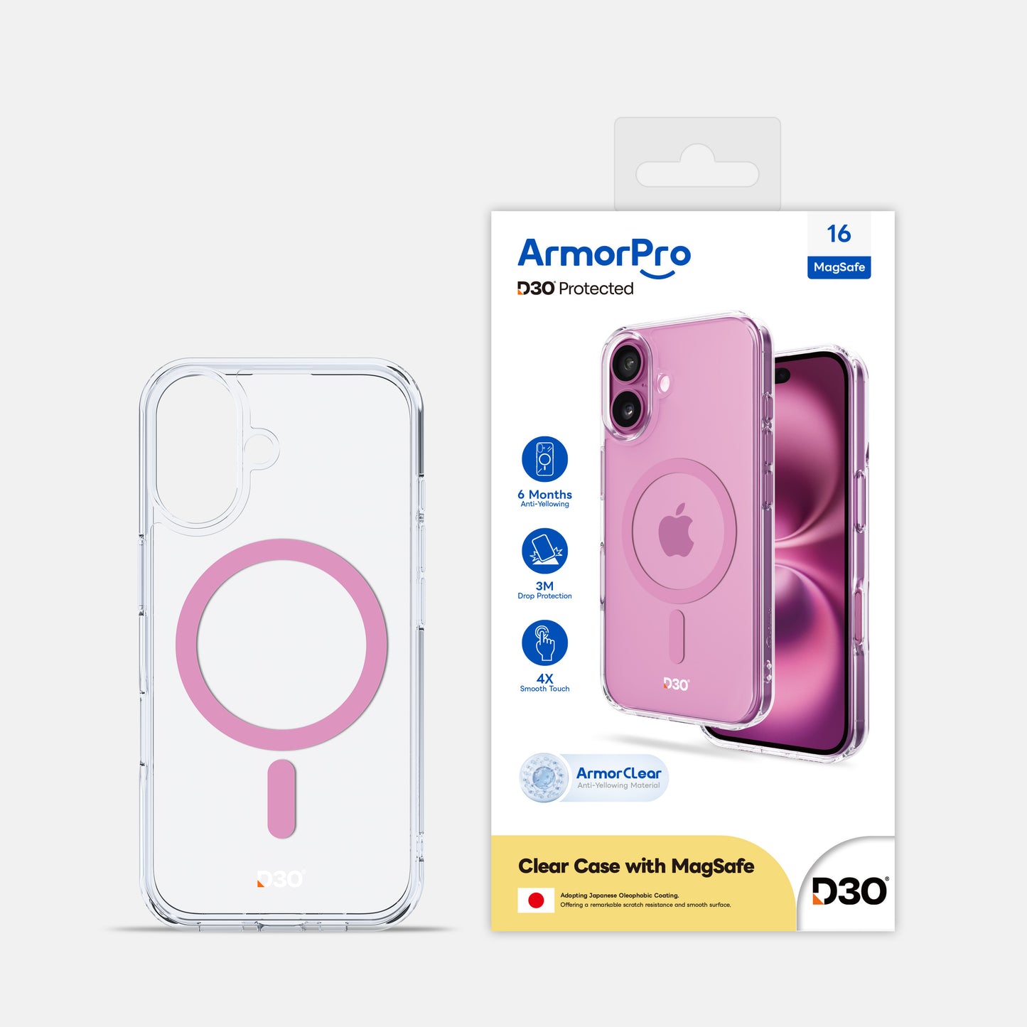 ArmorPro D3O Protected Clear Case with White MagSafe for iPhone 16