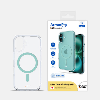 ArmorPro D3O Protected Clear Case with White MagSafe for iPhone 16