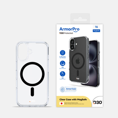 ArmorPro D3O Protected Clear Case with White MagSafe for iPhone 16