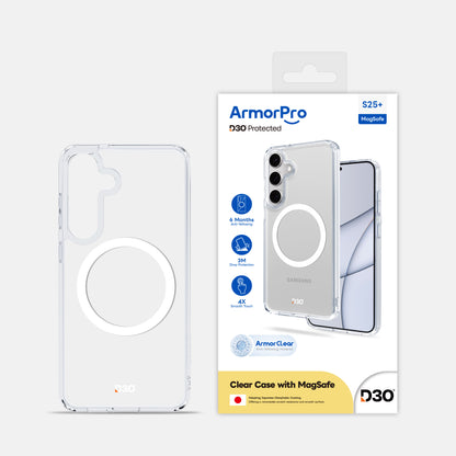 ArmorPro D3O Protected Clear Case with MagSafe White for SamSung S25 Series