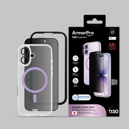 ArmorPro D3O 3-in-1 Combo with Capture Button  (Privacy Anti-Reflective Screen Protector & DoubleAR Camera Lens & D3O Clear Case with  MagSafe) for iPhone 17