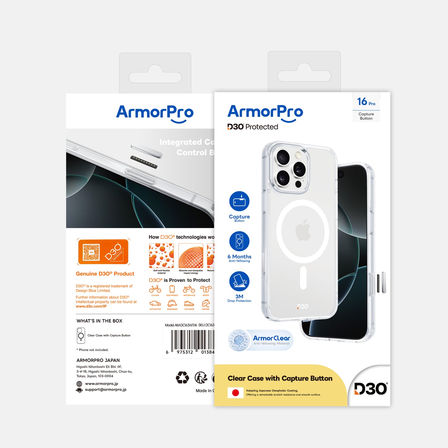 ArmorPro D3O Protected TPU+PC MagSafe Clear Case with Capture Button for iPhone 16 Pro & 16 Pro Max