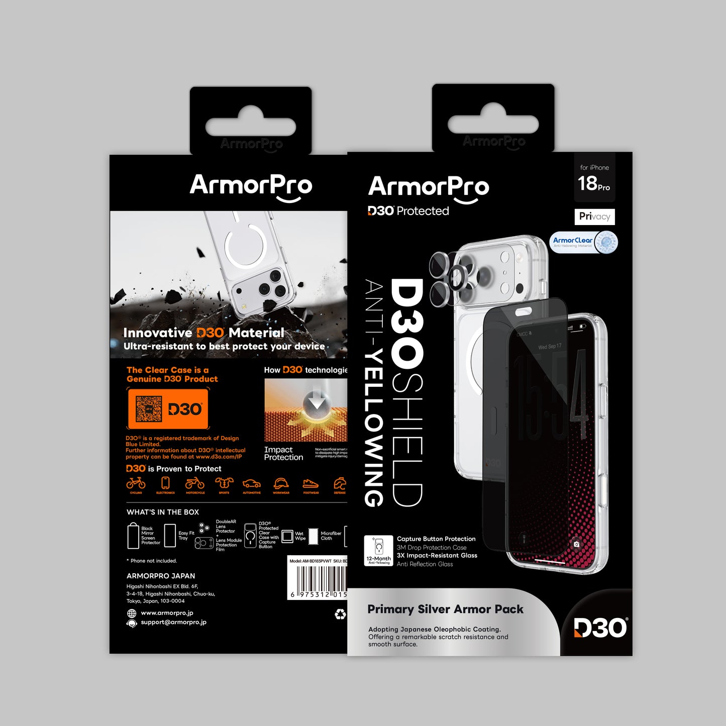 ArmorPro D3O 4-in-1 Combo with Capture Button (Privacy Anti-Reflective Screen Protector & DoubleAR Camera Lens & D3O Clear Case with White MagSafe & Lens Module Protection Film) for iP18 Series