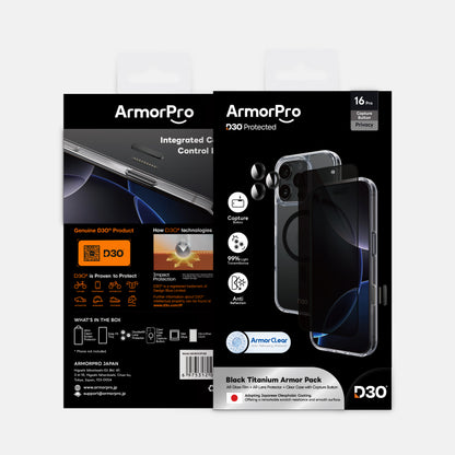 ArmorPro D3O 3-in-1 Combo (Privacy Anti-Reflective Screen Protector & DoubleAR Camera Lens & D3O Clear Case with Black MagSafe) for iPhone 16 Pro & iPhone 16 Pro Max