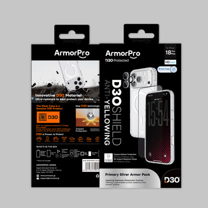 ArmorPro D3O 4-in-1 Combo with Capture Button  (HD Anti-Reflective Screen Protector & DoubleAR Camera Lens & D3O Clear Case with White MagSafe & Lens Module Protection Film) for iP18 Series