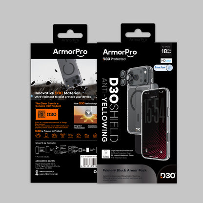ArmorPro D3O 4-in-1 Combo with Capture Button  (HD Anti-Reflective Screen Protector & DoubleAR Camera Lens & D3O Clear Case with Black MagSafe & Lens Module Protection Film) for iP18 Series