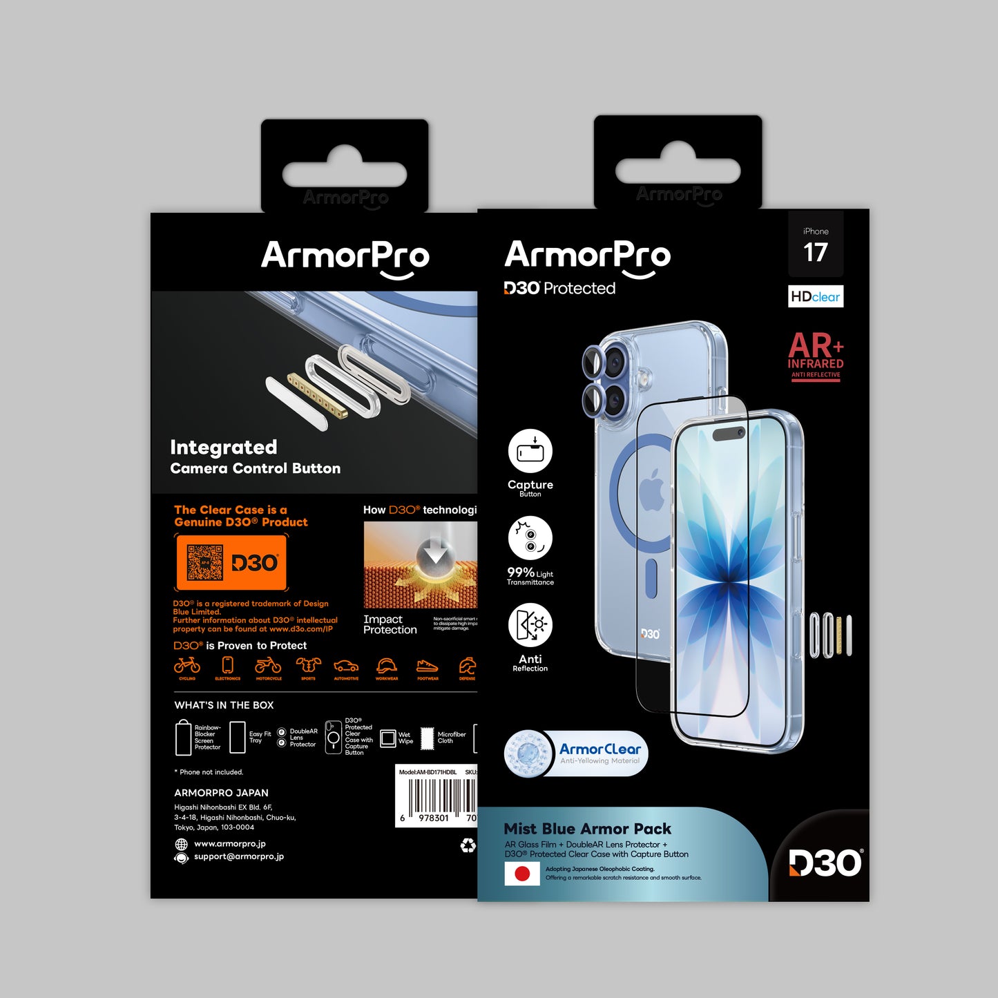 ArmorPro D3O 3-in-1 Combo with Capture Button  (HD Anti-Reflective Screen Protector & DoubleAR Camera Lens & D3O Clear Case with MagSafe) for iPhone 17