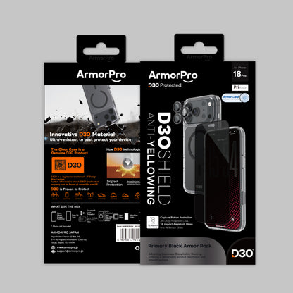 ArmorPro D3O 4-in-1 Combo with Capture Button (Privacy Anti-Reflective Screen Protector & DoubleAR Camera Lens & D3O Clear Case with Black MagSafe & Lens Module Protection Film) for iP18 Series